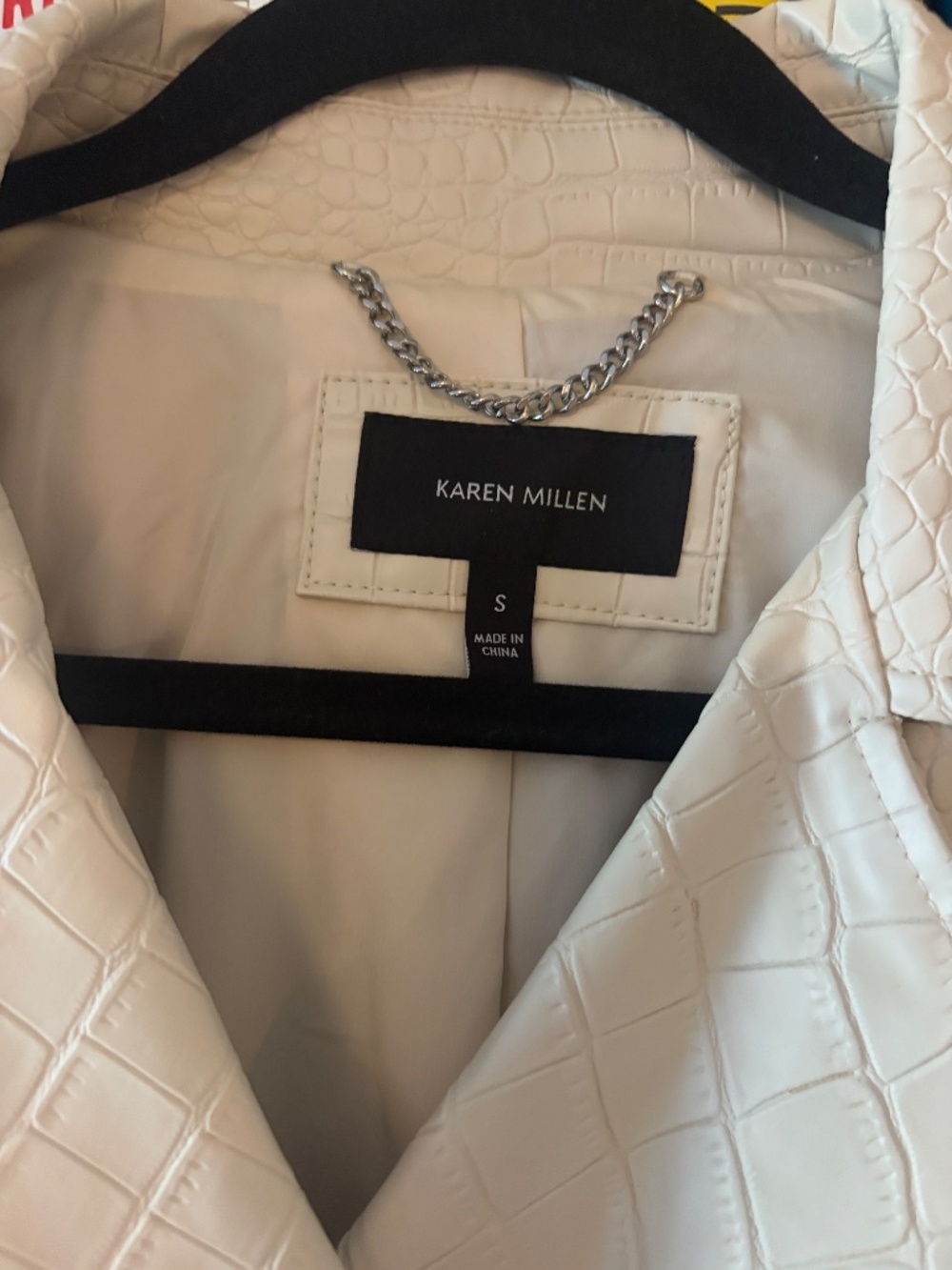 NWOT Karen Millen Cream Croc Embossed Faux Leather Biker Jacket Size Small - Picture 6 of 7